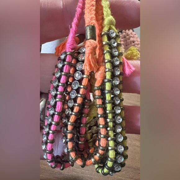 J. Crew Lot Of 5 Bracelets Neon Pink Yellow Orange Rhinestones & White Beads - Picture 6 of 12